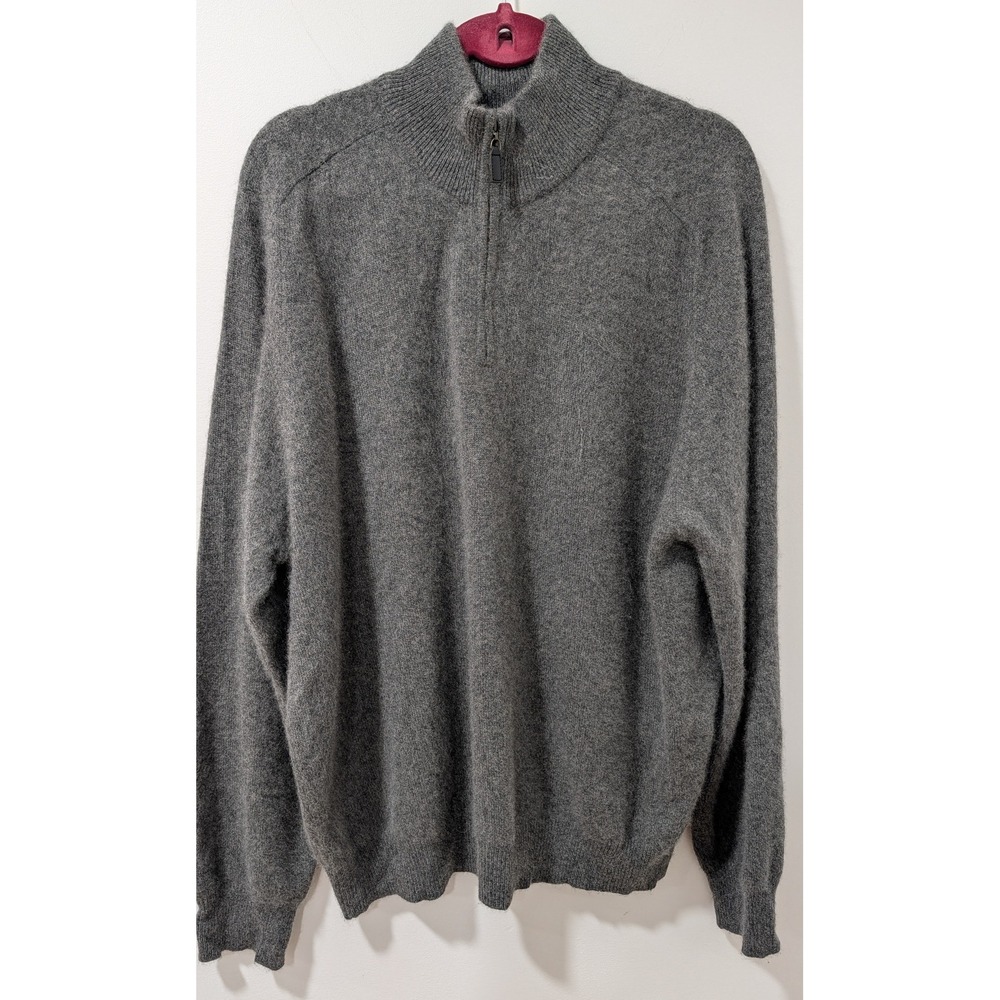 John Ashford Mens XXL 100% Cashmere Quarter Zip Sweater Heather Gray Mock Neck